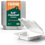 100% Compostable Clamshell Take Out Food Containers [8X8" 50-Pack] Heavy-Duty Quality to go Containers, Natural Disposable Bagasse, Eco-Friendly Biodegradable Made of Sugar Cane Fibers