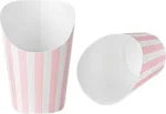 Restaurantware Bio Tek 12 Ounce French Fry Containers 100 Disposable Charcuterie Cups - Incline Design Round Striped Paper French Fry Cups Stackable For Waffles Chips or Popcorn
