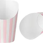 Restaurantware Bio Tek 12 Ounce French Fry Containers 100 Disposable Charcuterie Cups - Incline Design Round Striped Paper French Fry Cups Stackable For Waffles Chips or Popcorn