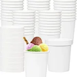 Hedume 60 Pack Paper Ice Cream Cups with 60 Pack Lids, 16 OZ Frozen Dessert Containers with Lids, Cold and Hot Food Container for Soup, Dessert, Yogurt, Sauce