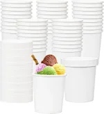 Hedume 60 Pack Paper Ice Cream Cups with 60 Pack Lids, 16 OZ Frozen Dessert Containers with Lids, Cold and Hot Food Container for Soup, Dessert, Yogurt, Sauce