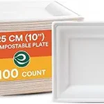 ECO SOUL 100% Compostable Square Paper Plates 10 Inch [100-Pack] Biodegradable Heavy Duty Eco-Friendly Disposable Plates for Dinner, Parties, Wedding & Event(White)