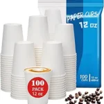 12 oz Coffee Cups 100 Count, Leak-Proof Paper Cups 12 oz, Sturdy White Disposable Paper Coffee Cups for Cold and Hot Drinks, Party, Office, Travel and Events