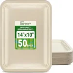 Disposable Plates 14 Inch Paper Tray -50 Pack Disposable Food Trays - Heavy Duty Large Paper Plates Compostable Sugarcane Platters Trays for Crawfish, Lobster, BBQ, Parties & Holiday FeastsTP