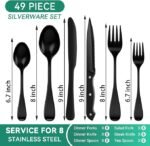 49-Piece Black Silverware Set with Organizer, Stainless Steel Flatware Set for 8 with Drawer Tray, Cutlery Steak Knives Fork Spoon for Home Restaurant, Mirror Finish - Image 2