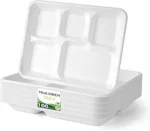 100 Pack 5-Compartment Plate Disposable, Compostable Divided Disposable Dinner Plates, Paper Tray for Food for Dinner and Par