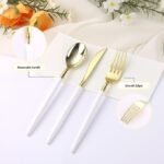 Goodluck 150 PCS White Gold Plastic Silverware Set for 50 Guests,50 Knives, 50 Forks and 50 Spoons, Food-grade material free of BPA, Gold Plastic Cutlery Ideal for Weddings, Birthdays, Graduation - Image 2