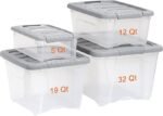 Amazon Basics Plastic Storage Containers with Secure Latching Lids, Stackable Organization Bins, 32 Quart, Set of 6, Clear/Grey - Image 2