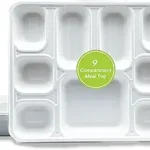 three leaf 9 COMPARTMENT BAGASSE RECTANGULAR PLATE, 25 Ct. Heavy-Duty- Super Strong- Natural- Eco-Friendly Disposable Bagasse Plates, 100% Biodegradable 9 compartment plates