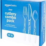 Amazon Basics Disposable Clear Assorted Cutlery Set, Premium Quality, 192 Count, Large Combo Pack Forks, Spoon and Knives
