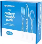 Amazon Basics Disposable Clear Assorted Cutlery Set, Premium Quality, 192 Count, Large Combo Pack Forks, Spoon and Knives