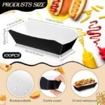 Yeaqee 100 Pcs 7" Paper Hot Dog Trays Disposable Paper Food Nacho Boats Hot Dog Holders Food Plates Disposable Serving Trays for Carnivals, Parties, Dinner, Cookouts(Gold,Black) - Image 2