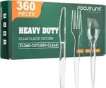 FOCUSLINE 360 Count Clear Plastic Silverware, 120 Forks, Knives and Spoons Each, BPA-Free, Heavy Duty Disposable Cutlery Set, Premium Disposable Flatware Plastic Utensils for Party Everyday Use