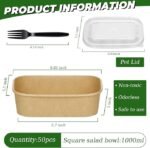 50-Pack 35oz Disposable Kraft Paper Bowls【with Lids and Forks】, Large Meal Prep Containers To Go Food Prep Containers, Leakproof Paper Bowls Treat Soup Serving Bowl, Microwave Safe for Hot/Cold Food - Image 2