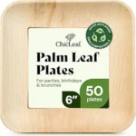 Chic Leaf Palm Leaf Compostable Plates - 6" Square, Pack of 50 - Disposable Dinnerware for Valentine's day, Rustic Bamboo Appetizer Plates, Romantic - Charcuterie Boards & Biodegradable Serviceware