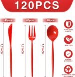 120pcs Red Plastic Silverware Set Sturdy Red Utensils Disposable Plastic Cutlery Heavy Duty includes Forks and Spoons and Knives Sets for Valentines Day Birthday Graduation Chinese New Year - Image 2
