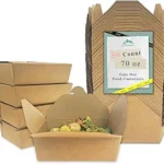 70Oz 50Pcs Disposable Take Out Food Containers, Brown Food Boxes To Go Kraft Paper Takeout Box Microwaveble and Refrigerator Safe(70OZ-50PACK)