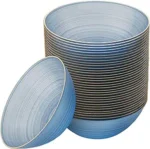 PLASTICPRO 32 Pieces Crystal Design Plastic Bowls 16 ounce Gold Rim Elegant Disposable Plates, Transparent Blue