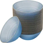 PLASTICPRO 32 Pieces Crystal Design Plastic Bowls 16 ounce Gold Rim Elegant Disposable Plates, Transparent Blue