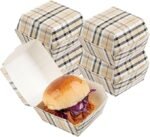Restaurantware 2.5 x 2.5 x 2 Inch Mini Burger Boxes 100 Clamshell Food Containers - Hinged Lid Disposable Plaid Paper Take Out Boxes Serve Sliders Or Finger Foods
