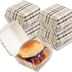 Restaurantware 2.5 x 2.5 x 2 Inch Mini Burger Boxes 100 Clamshell Food Containers - Hinged Lid Disposable Plaid Paper Take Out Boxes Serve Sliders Or Finger Foods