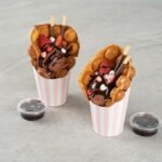 Restaurantware Bio Tek 12 Ounce French Fry Containers 100 Disposable Charcuterie Cups - Incline Design Round Striped Paper French Fry Cups Stackable For Waffles Chips or Popcorn - Image 2