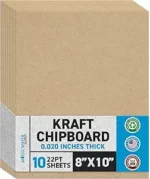 MagicWater Chipboard Sheet for DIY Projects - 8x10 Inch - 10 Pack - 22 pt - Heavy Duty Kraft (0.020 Inch Thick) Paperboard, For Scrapbooking, Books, Picture Frame Backing, Arts Project & Crafts