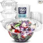 Fit Meal Prep 150 Pack 32 oz Disposable Plastic Clear Salad Bowls with Airtight Lids - To Go for Lunch, Takeout, Party, Catering, Picnic Visit the Fit Meal Prep Store