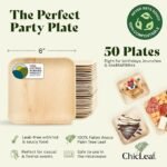 Chic Leaf Palm Leaf Compostable Plates - 6" Square, Pack of 50 - Disposable Dinnerware for Valentine's day, Rustic Bamboo Appetizer Plates, Romantic - Charcuterie Boards & Biodegradable Serviceware - Image 2