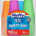 Hefty Party On Disposable Plastic Cups, Assorted, 16 Ounce, 100 Count
